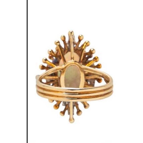 Vintage Cabochon Opal & Diamond Halo Statement Ring 14K Gold - Picture 2 of 3